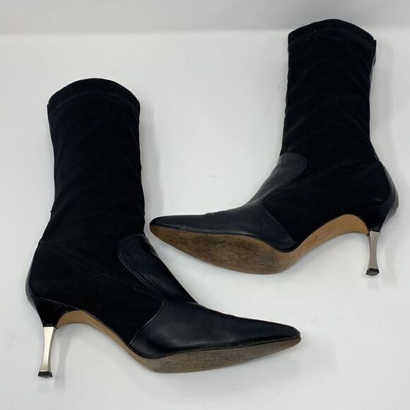 Timothy Hitsman Leather & Spandex Metal Heel Calf Length Boots - Picture 8 of 11